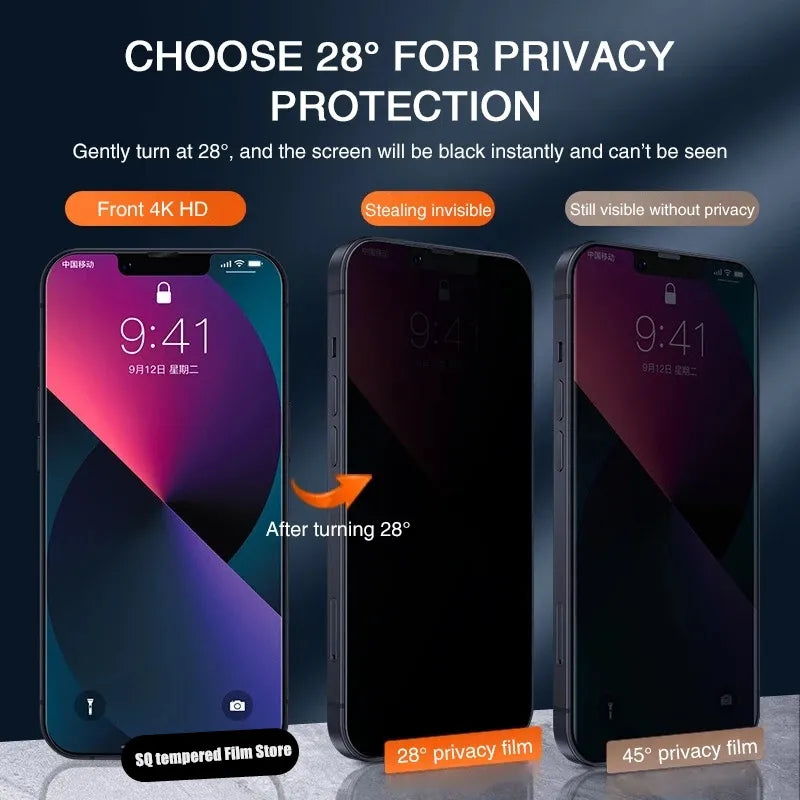 Protector de pantalla de privacidad vidrio templado antiespía para iPhone