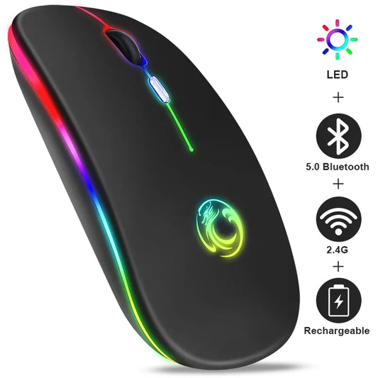 Mouse inalámbrico periférico recargable, retroiluminado, con LED, ergonómico