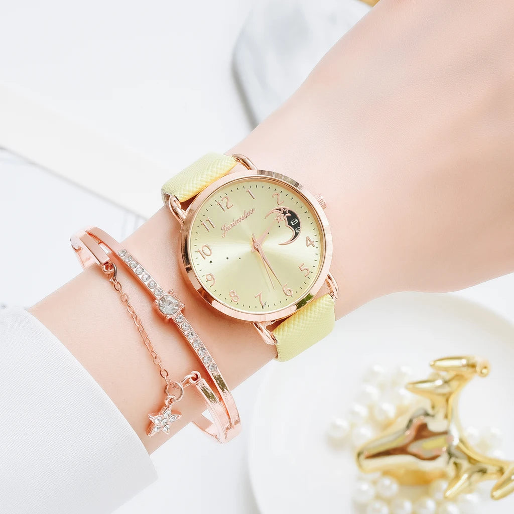 Reloj de pulsera con esfera de números y luna para mujer