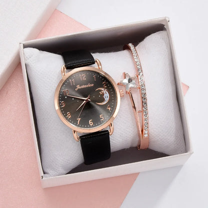 Reloj de pulsera con esfera de números y luna para mujer