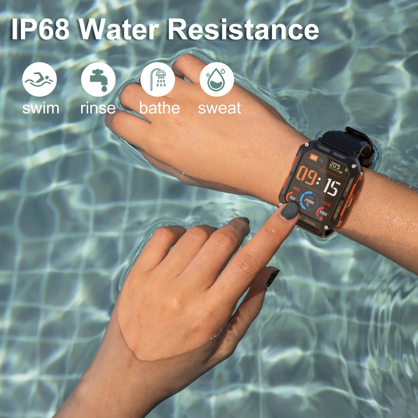 Reloj inteligente C20 Pro, resistente al agua IP68 con asistente de voz, BT, llamadas inalámbricas, compatible con Android e iOS