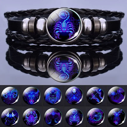 Pulsera con dijes de constelación de 12 signos del zodiaco para hombre y mujer