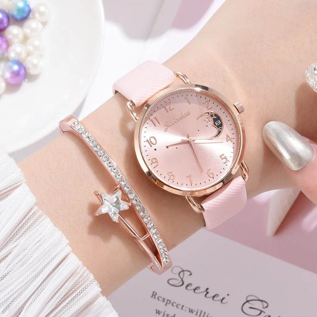 Reloj de pulsera con esfera de números y luna para mujer