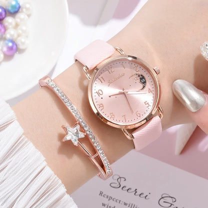 Reloj de pulsera con esfera de números y luna para mujer