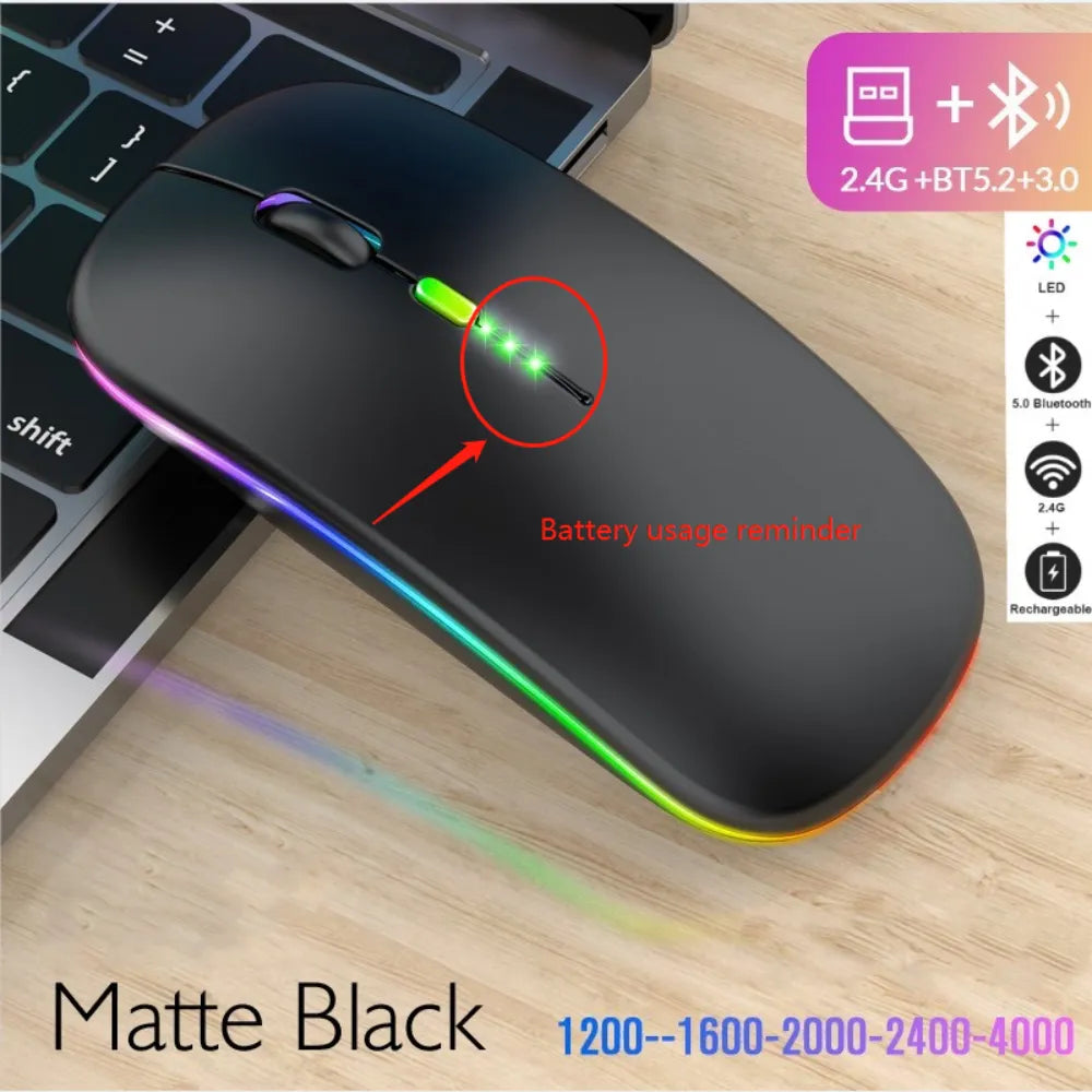 Mouse inalámbrico periférico recargable, retroiluminado, con LED, ergonómico