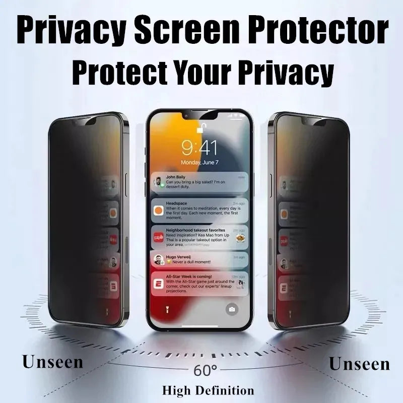 Protector de pantalla de privacidad vidrio templado antiespía para iPhone